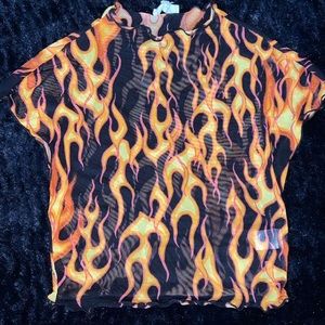 Bear Dance Mesh Flame Crop Top